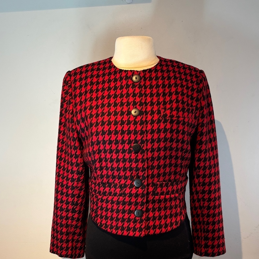 Vintage Franco Mirabelli 100% wool red & black houndstooth Blazer size medium